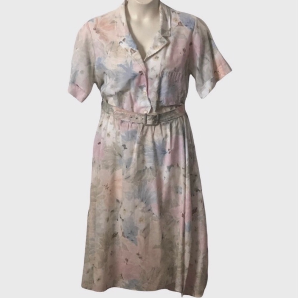 Vintage Women’s Pastel Blue Pink and Green Shirtwaist Dress Size - Picture 9 of 12
